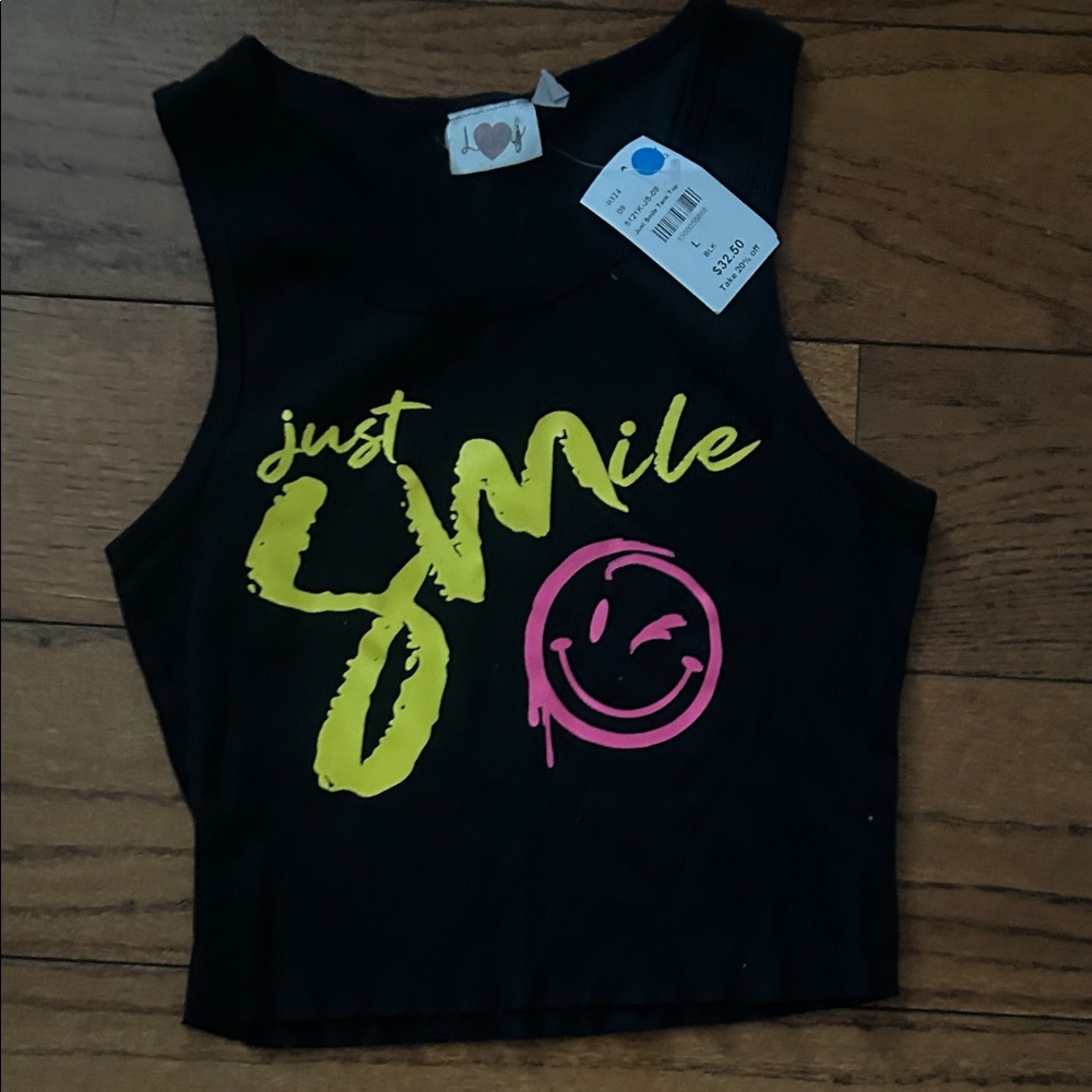Lucy Black Tank Top with Yellow Graphic